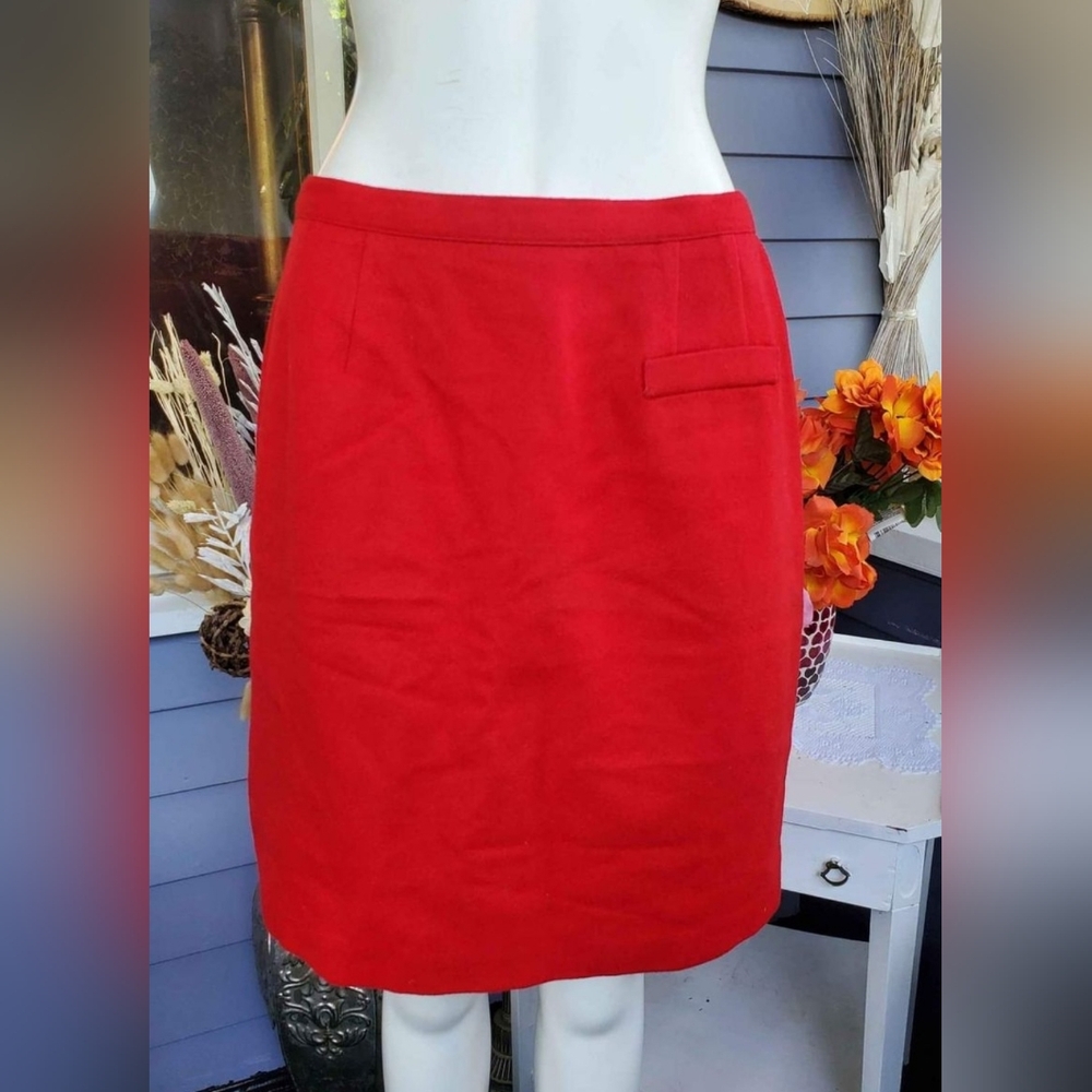 VTG 80's Vibrant Red 100% Pure New Wool Bridgewater Classic Lined Pencil Skirt